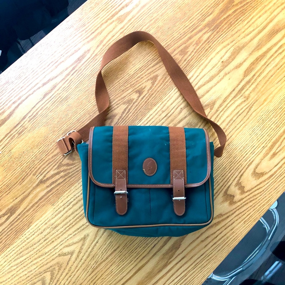 vintage green & brown polo bag